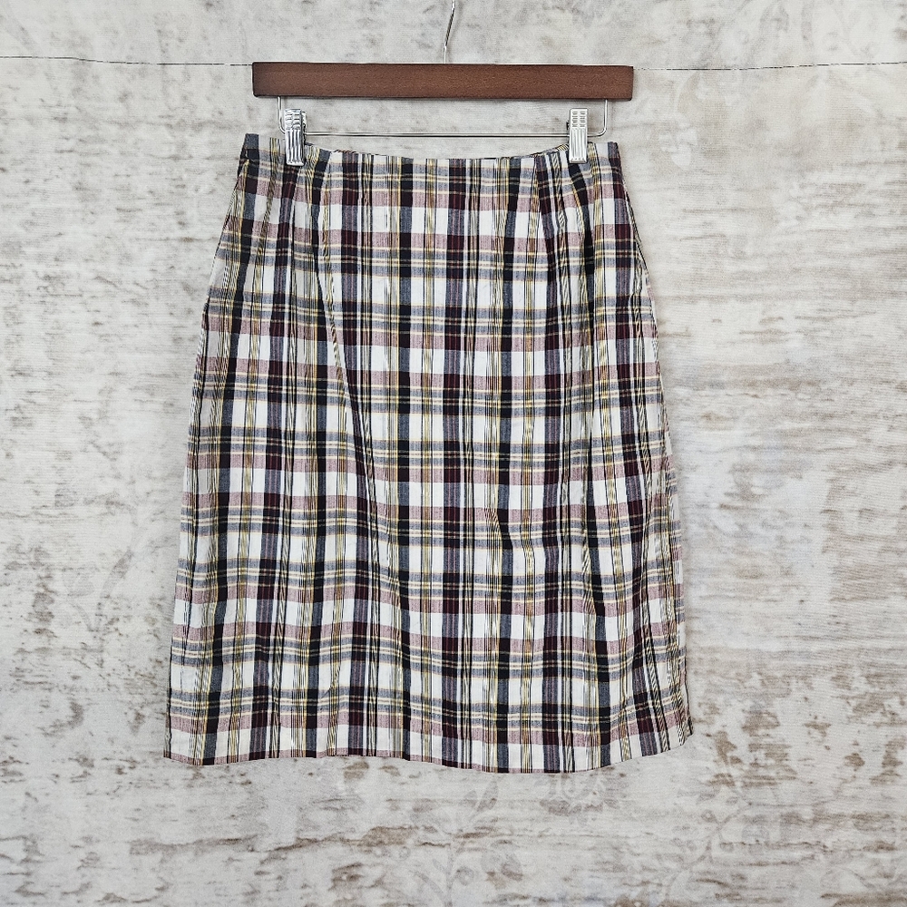 Vintage 1960s Skirt Academia Tartan Plaid Pencil Red Blue Pencil VTG 50s XXS - Picture 2 of 5